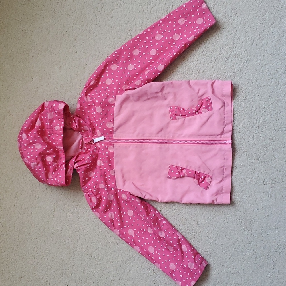CHEROKEE pink white polkadot zipper hood pockets windproof rainjacket size 4